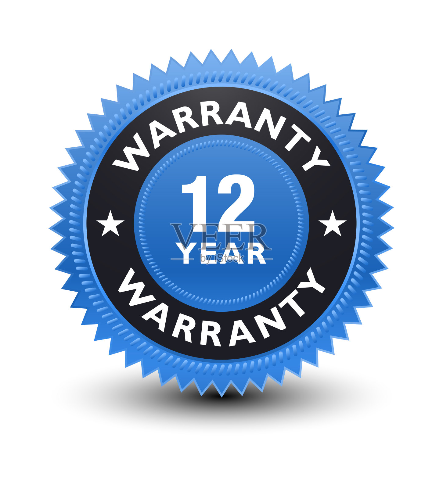 简单但优秀强大的高质量蓝色12年质保横幅，贴纸，标签，图标，邮票，标签，标志，徽章孤立在白色背景。设计元素图片
