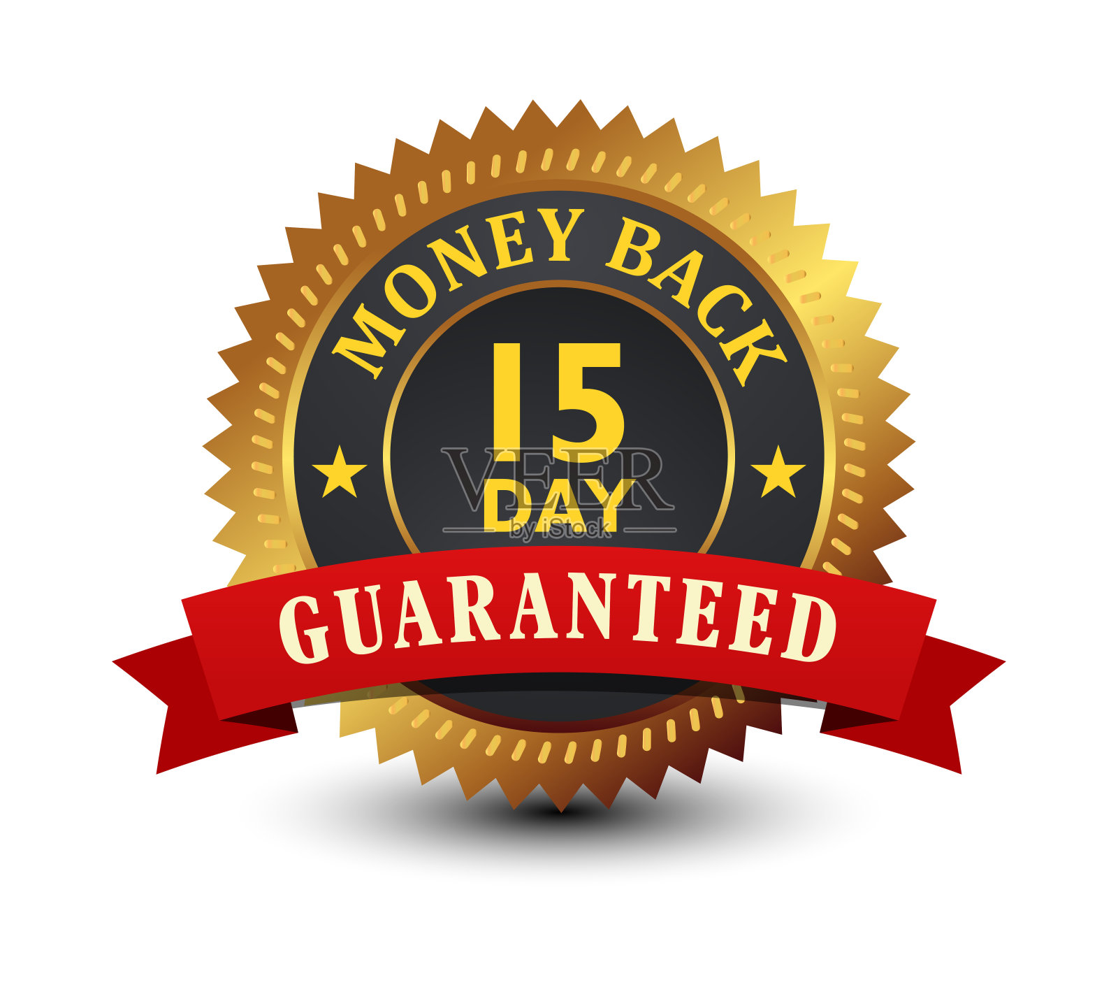 15天退款保证金徽章与红丝带隔离在白色背景。设计元素图片