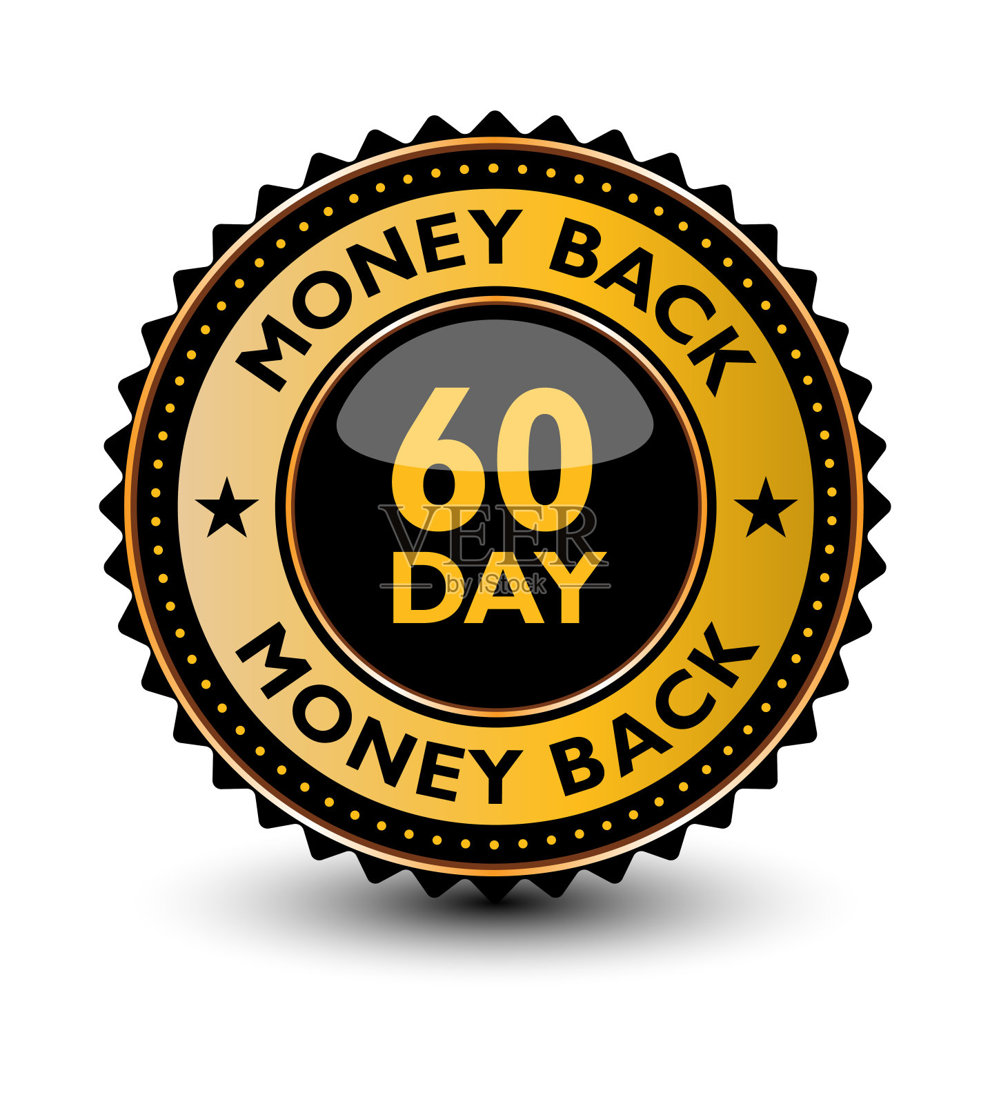 高质量的60天退款保证金色和黑色徽章，标签，标志隔离在白色背景。插画图片素材