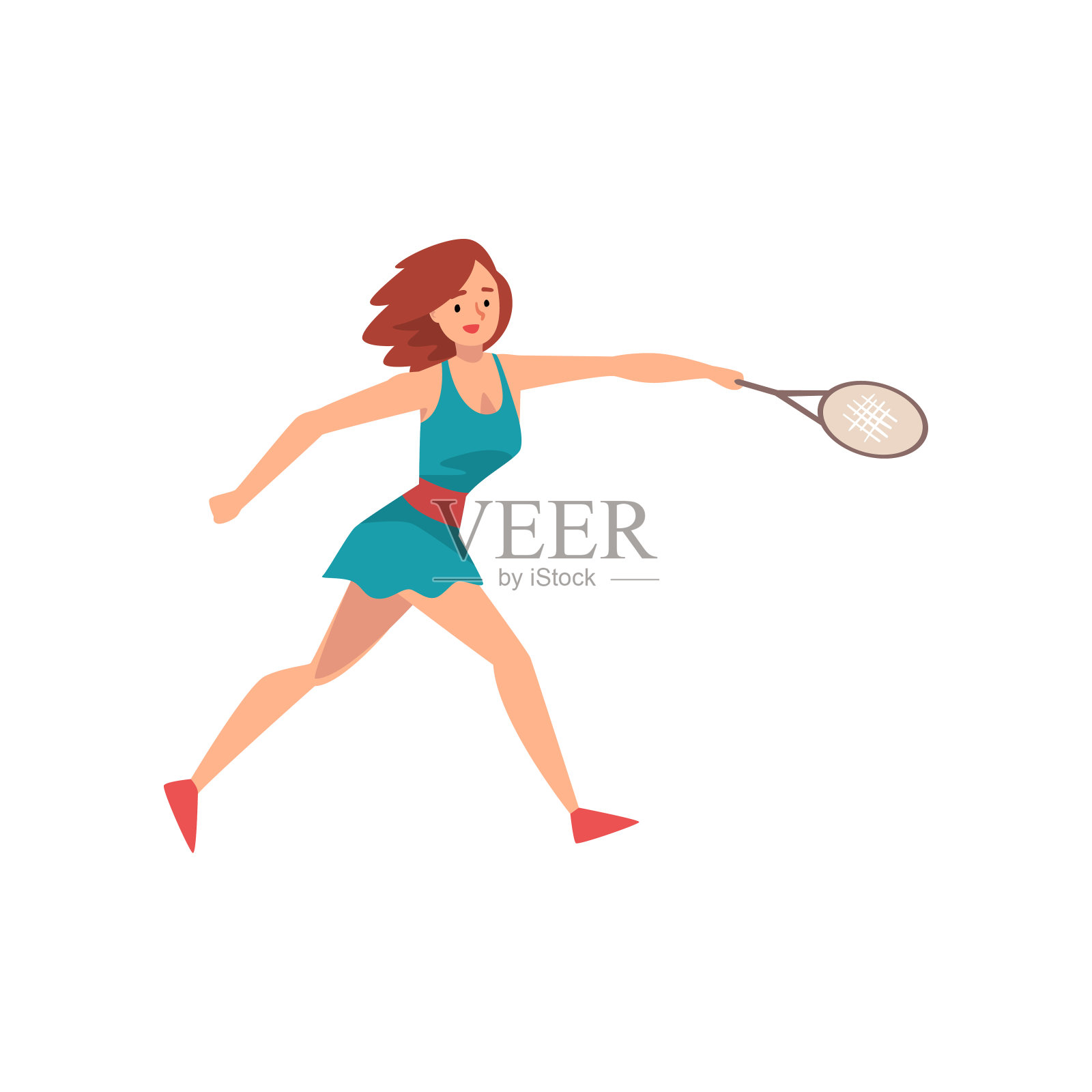 年轻女子打网球，职业运动女子角色与球拍在她的手矢量插图插画图片素材