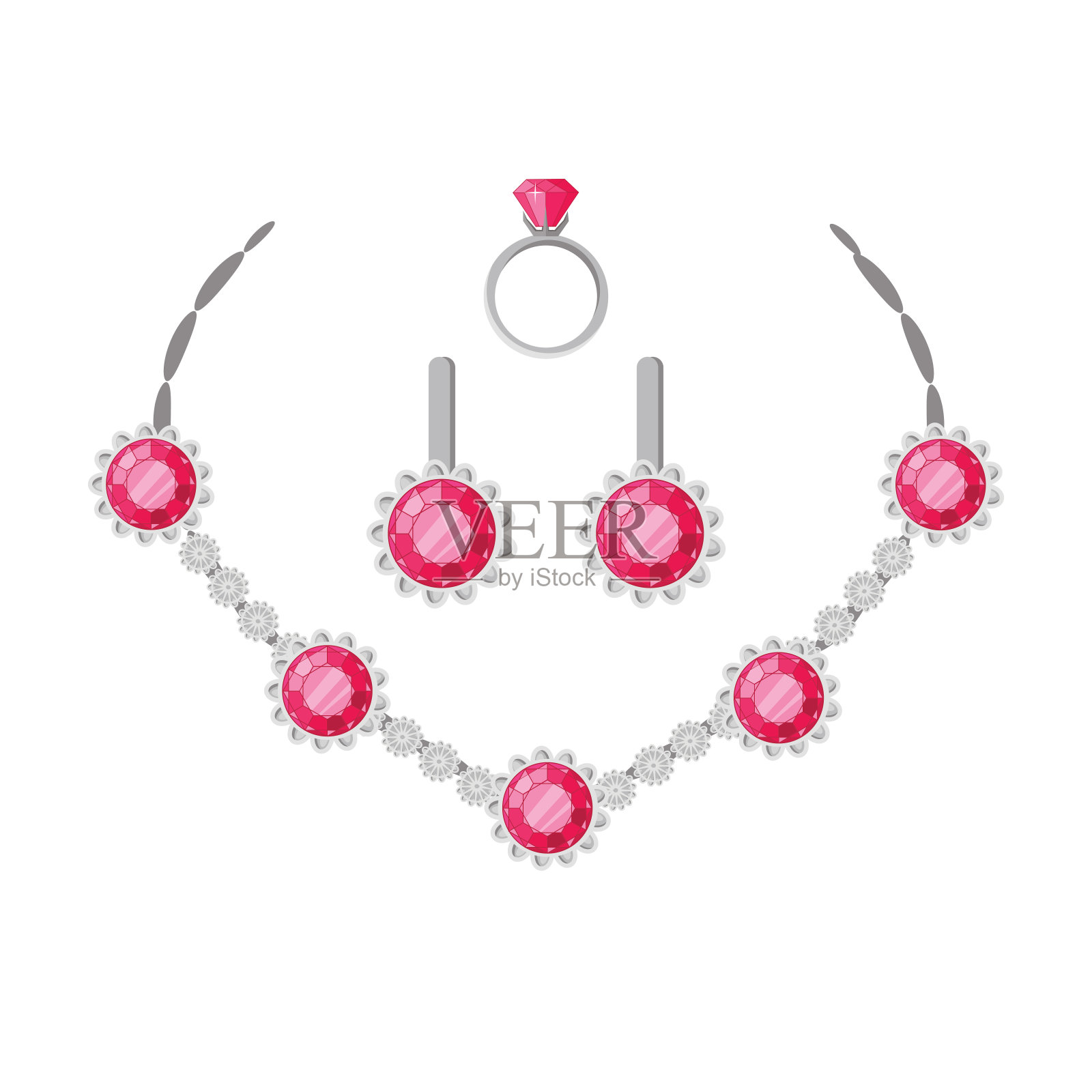 珠宝套项链，戒指和耳环孤立设计元素图片