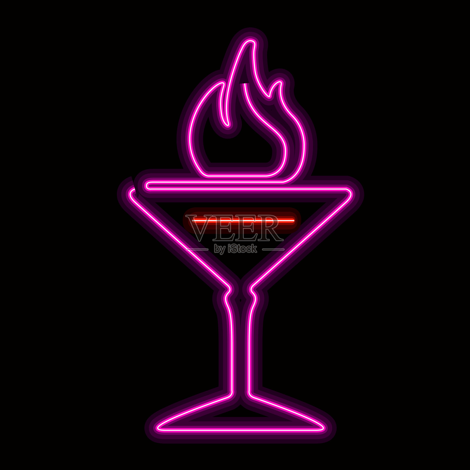 黑色背景上的霓虹鸡尾酒图标设计元素图片