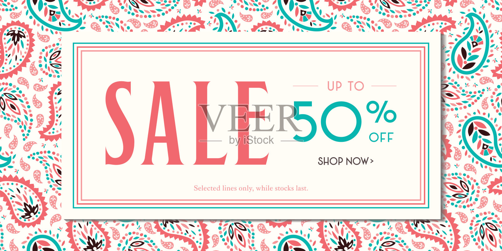 五彩东方佩斯利促销横长条旗。社交媒体广告图形。异想天开的女性设计设计模板素材