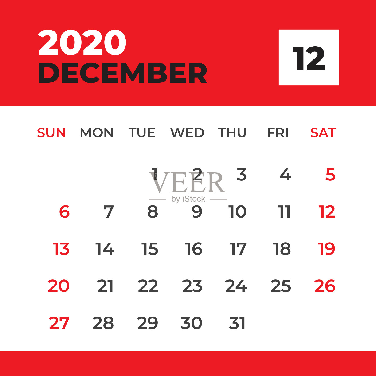 2020年12月模板，2020年书桌日历，周开始周日，计划设计，文具，日历布局矢量，商业印刷设计模板素材