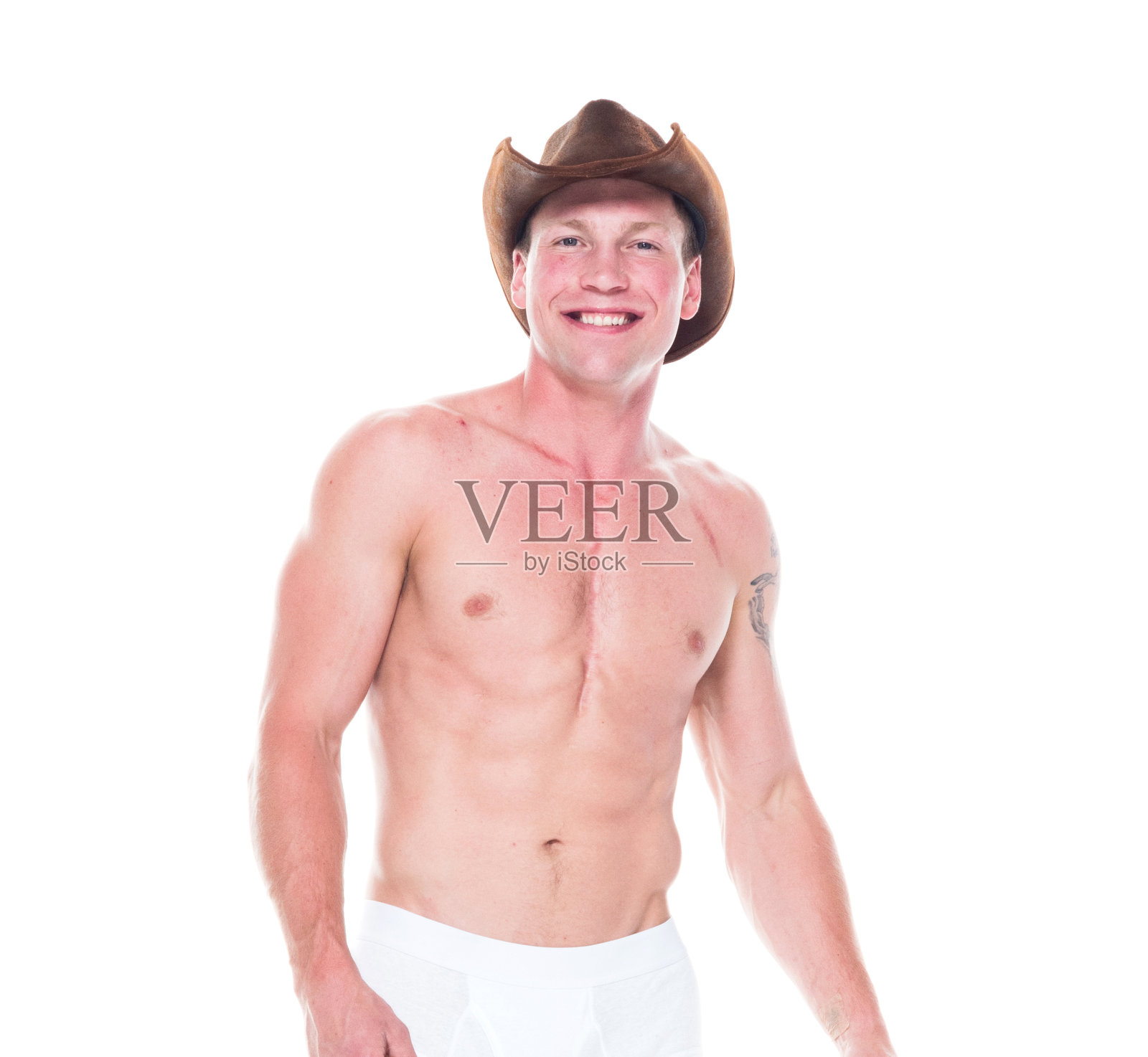 穿着内衣的迷人牛仔照片摄影图片