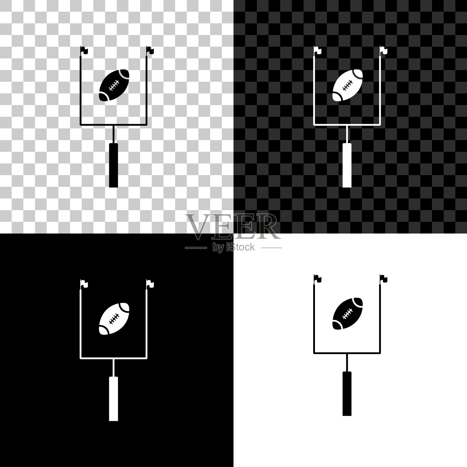 美式足球与球门柱图标孤立在黑色，白色和透明的背景。矢量图插画图片素材