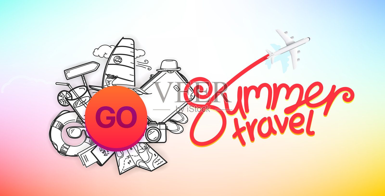 夏天旅游旗帜。旅行向量的概念插画图片素材