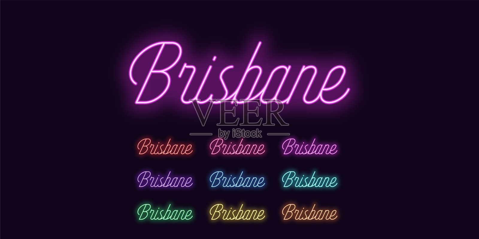 布里斯班名字的霓虹灯字。霓虹的城市插画图片素材