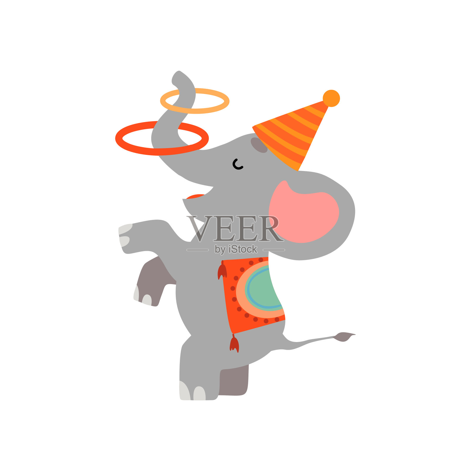 可爱的大象与箍杂耍，有趣的动物表演在马戏团显示矢量插图设计元素图片