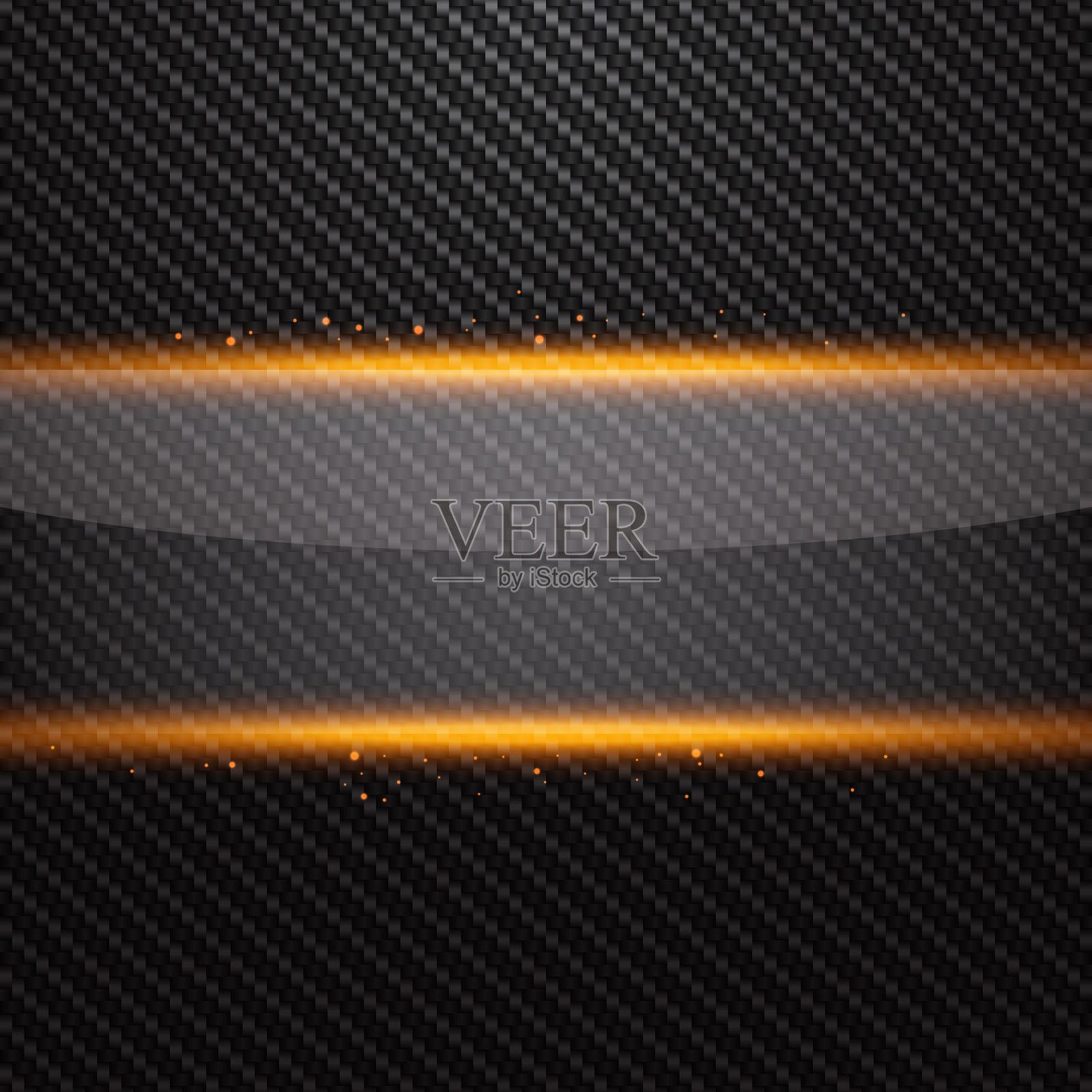 透明水平玻璃横幅，碳色背景上有黄色光效果插画图片素材