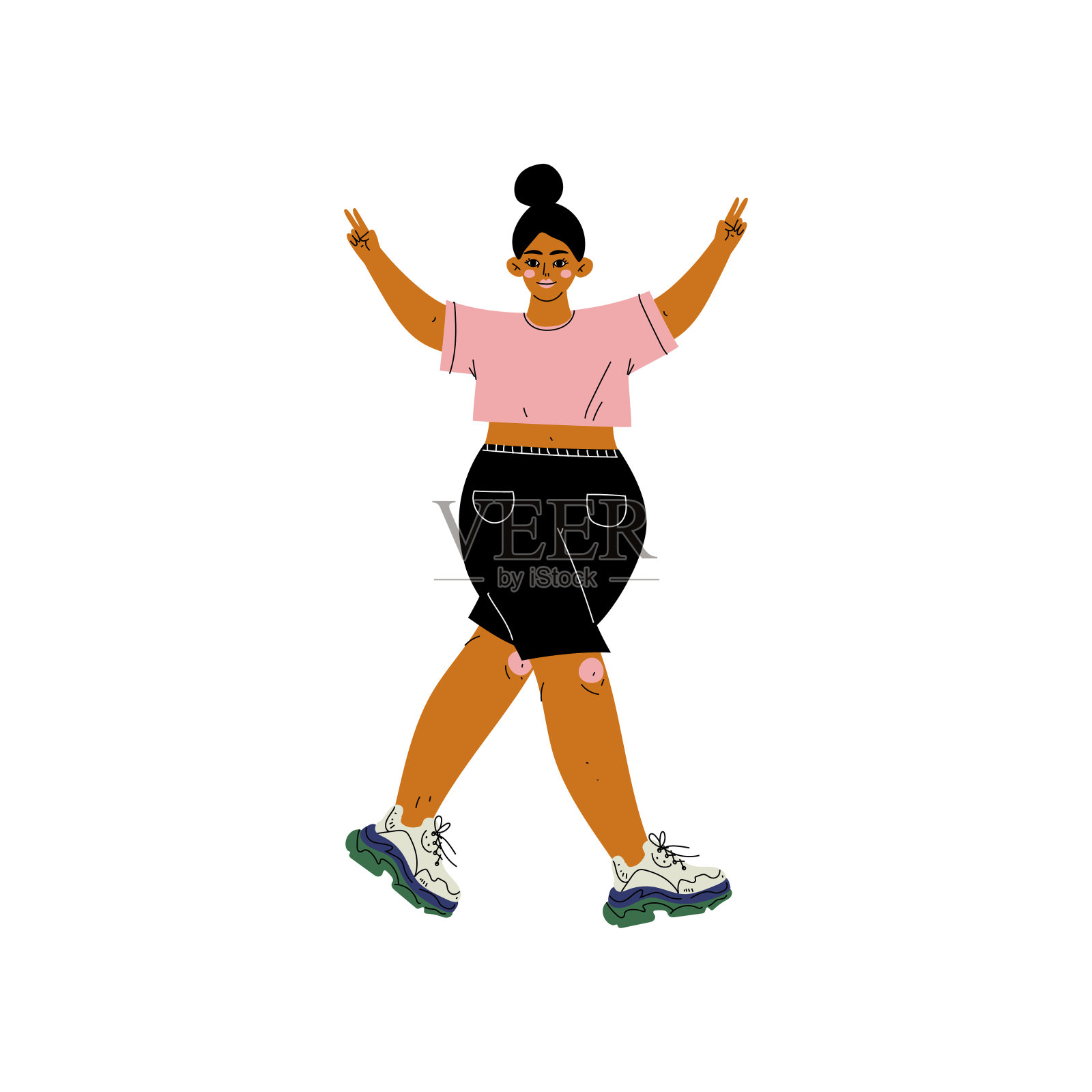 漂亮的加大小的女人在休闲装，非裔美国女性角色爱她的身体，自我接受，美丽的多样性，身体正矢量插图插画图片素材