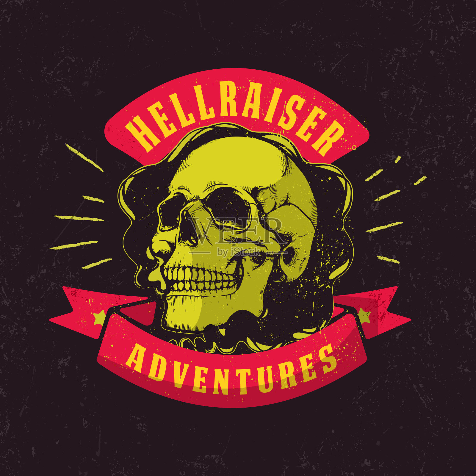 老式摩托车图形。自行车的t恤。摩托车会徽。单色的头骨插画图片素材