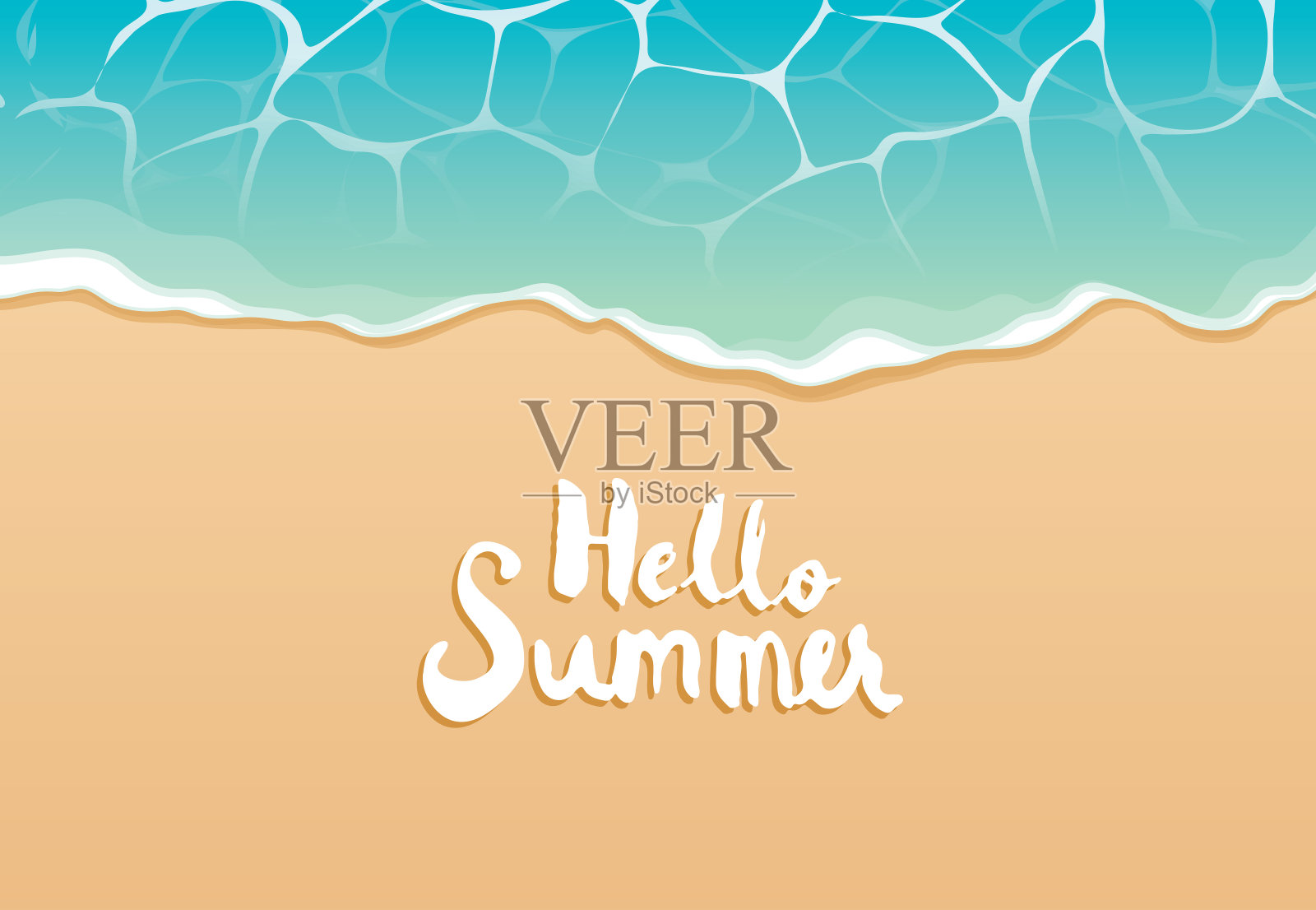 你好夏季海滩顶视图旅游和度假背景。用于横幅模板，贺卡，邀请，海和沙海报。插画图片素材