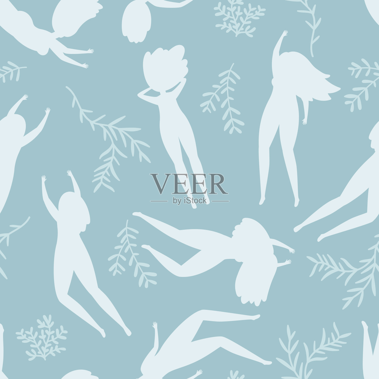 游泳女子剪影无缝图案平面背景插画图片素材