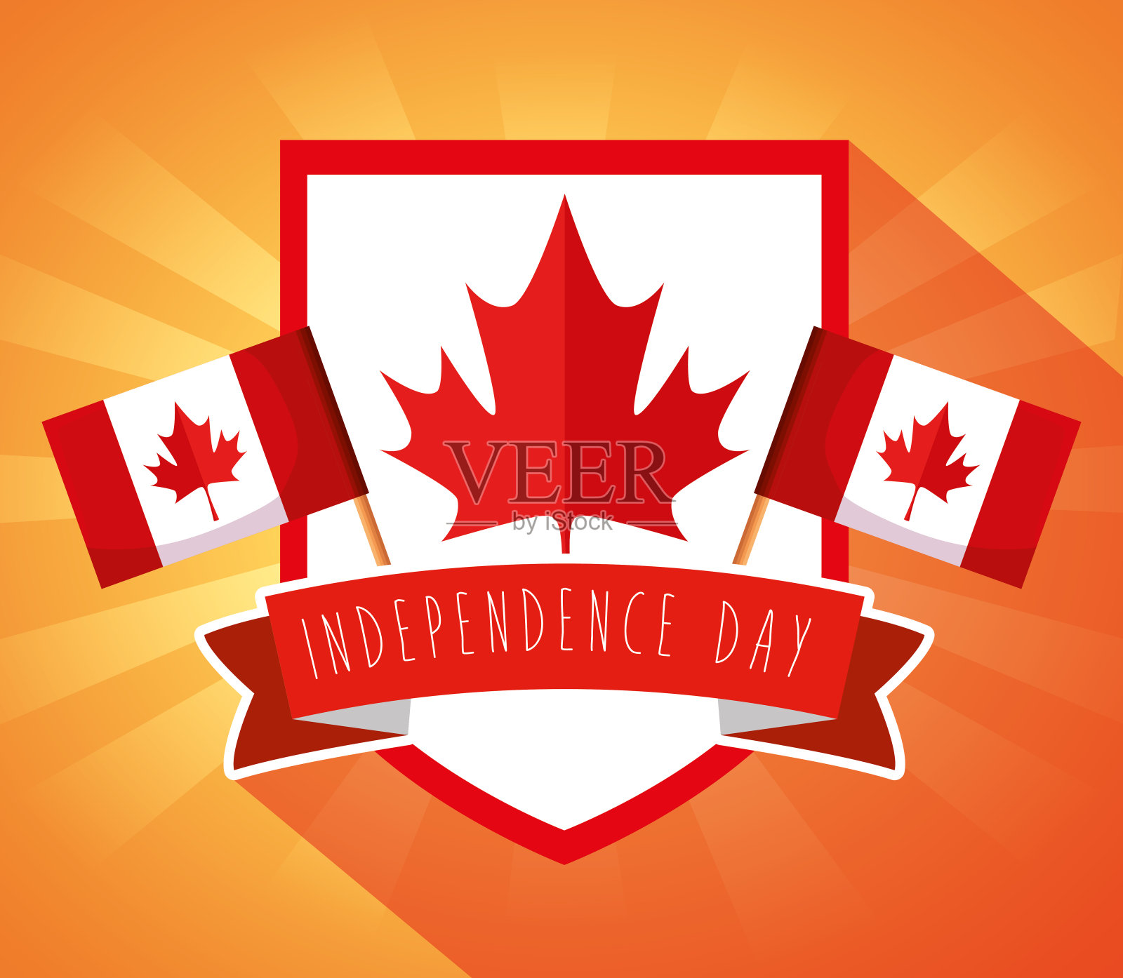 加拿大叶子标签和带丝带的旗帜插画图片素材