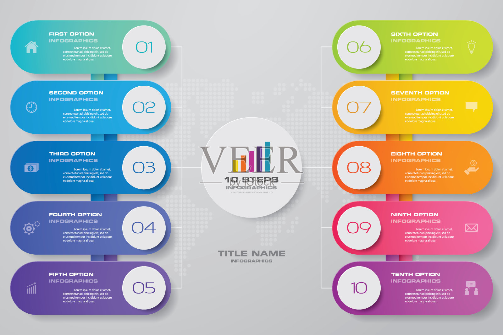 10步信息图表设计元素。用于数据表示。设计模板素材
