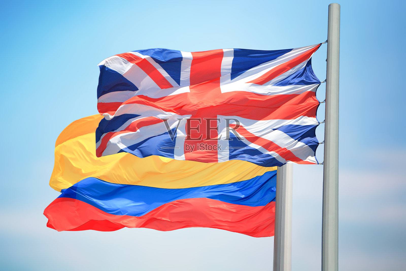 英国和哥伦比亚国旗照片摄影图片