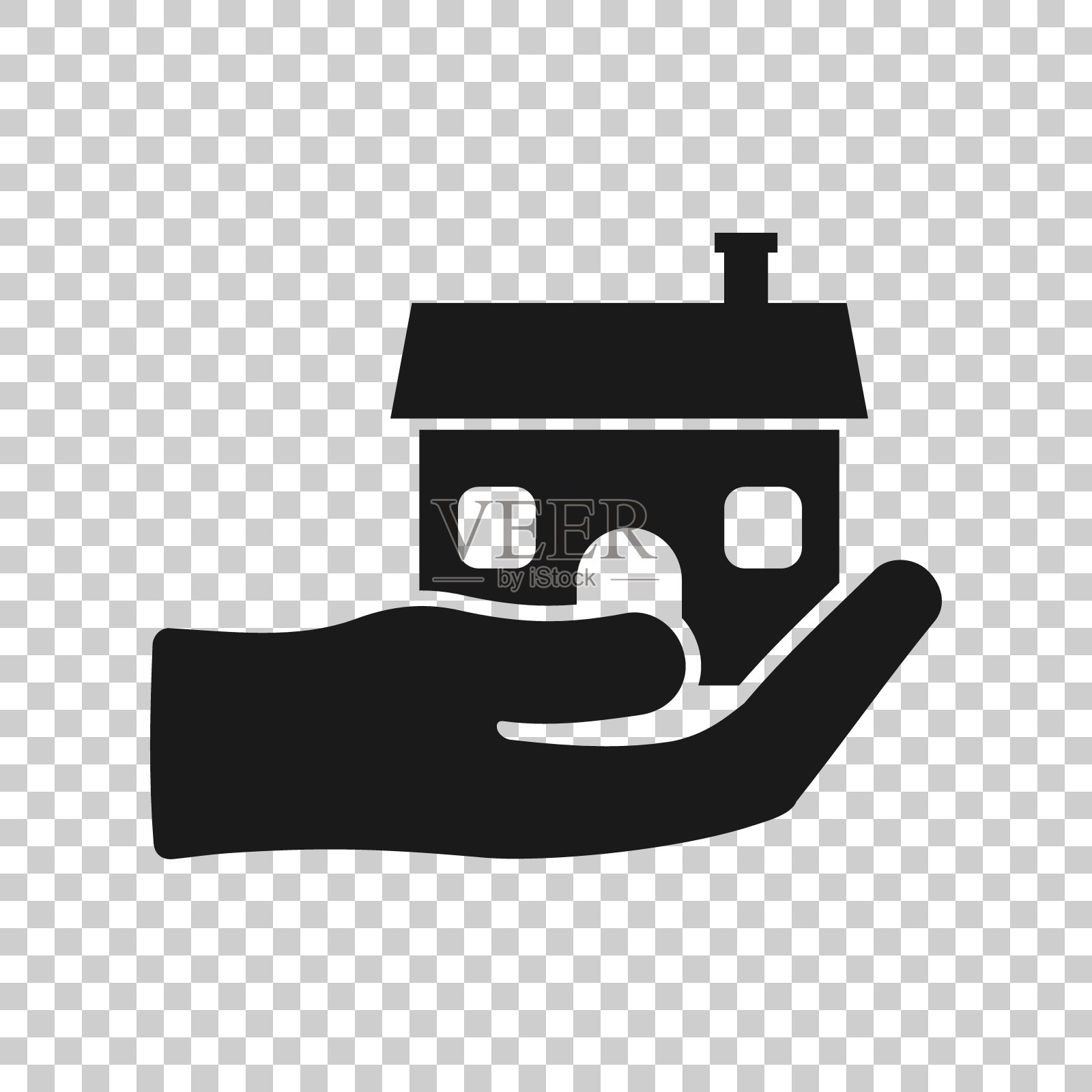 家庭护理图标在透明的风格。手握房子矢量插图上孤立的背景。打造优质经营理念。设计元素图片