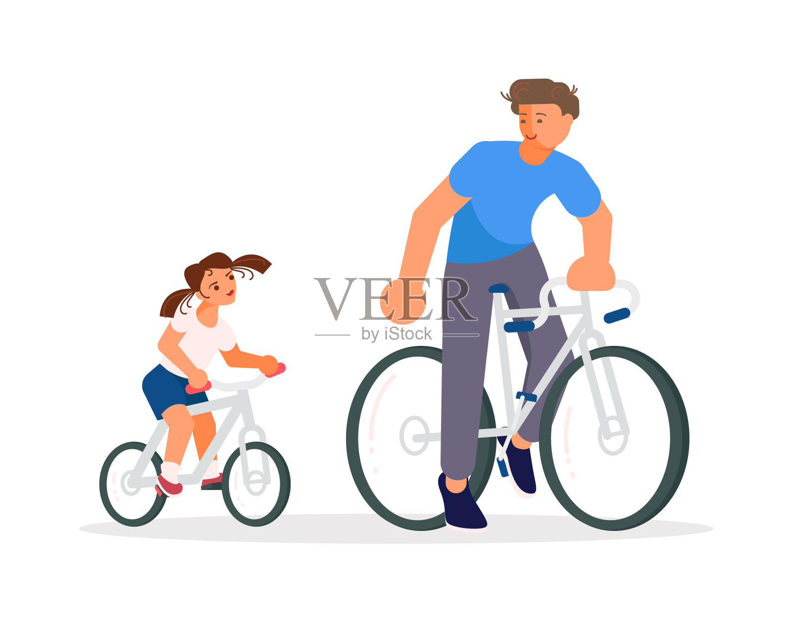 爸爸和女儿在骑自行车。插画图片素材
