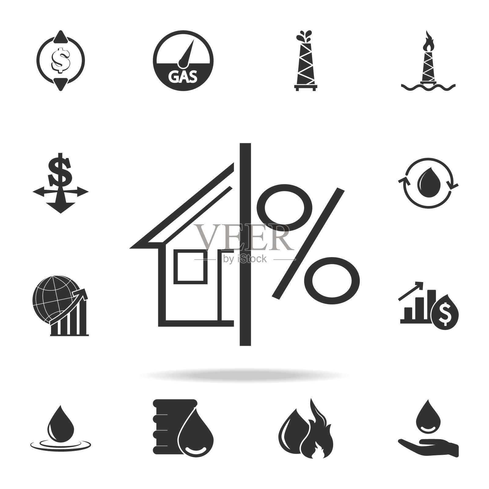 百分比房地产图标。详细设置金融，银行和利润元素图标。优质的平面设计。收藏图标之一的网站，网页设计图标素材