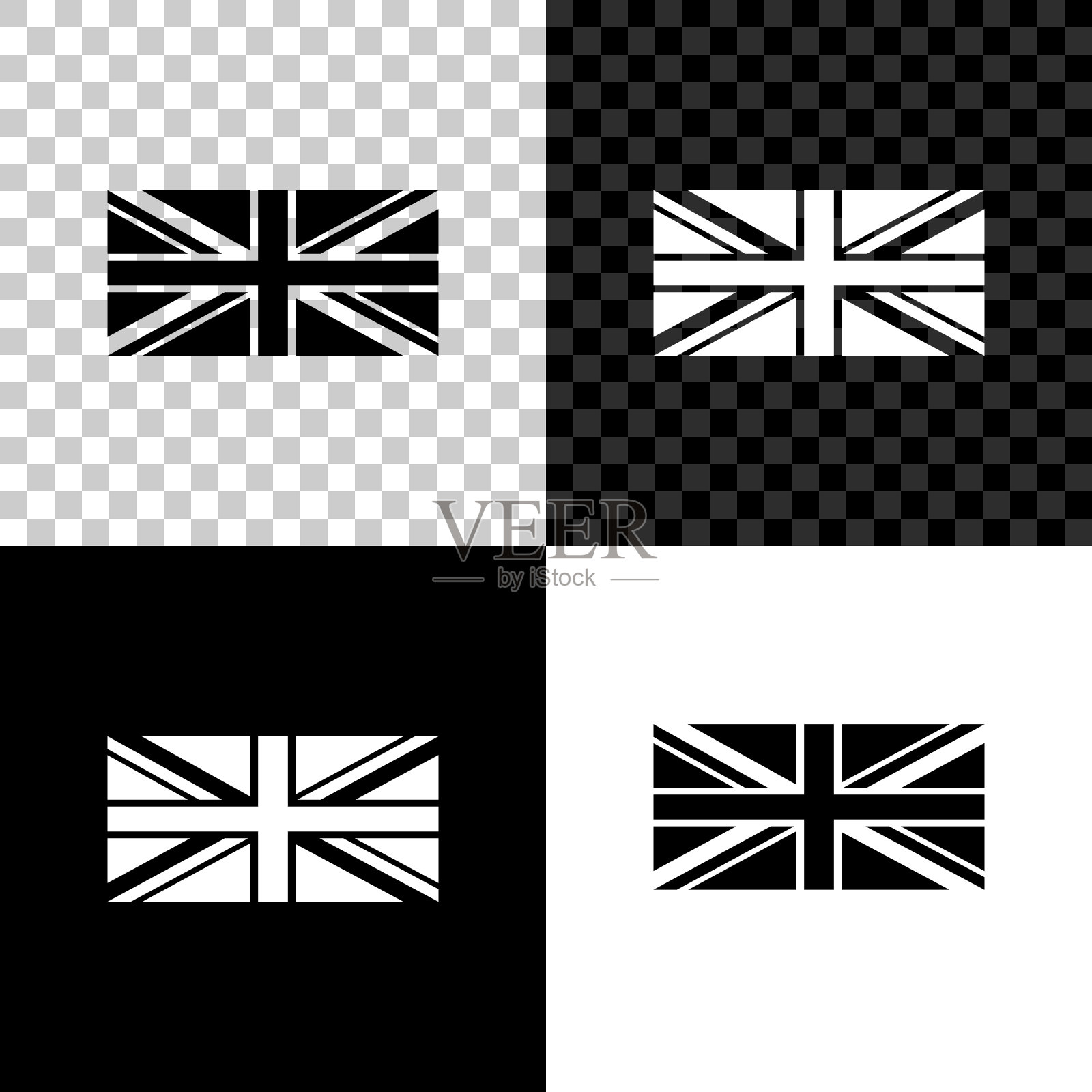 英国国旗图标孤立在黑色，白色和透明的背景。英国国旗的迹象。英国官方国旗标志。英国的象征。矢量图插画图片素材