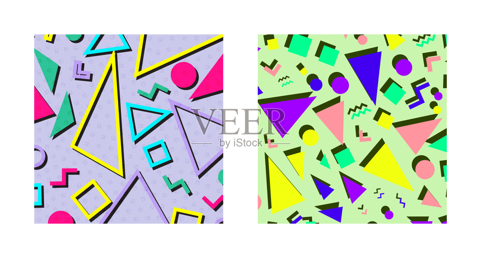 复古复古80年代或90年代时尚风格抽象图案背景。适合纺织面料设计，包装纸和网站壁纸。矢量插图。插画图片素材