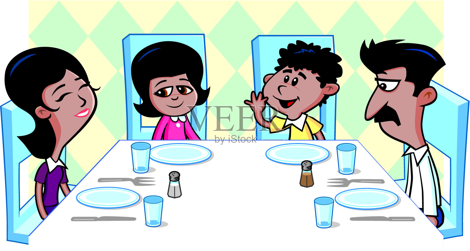 家庭晚餐漫画插画图片素材