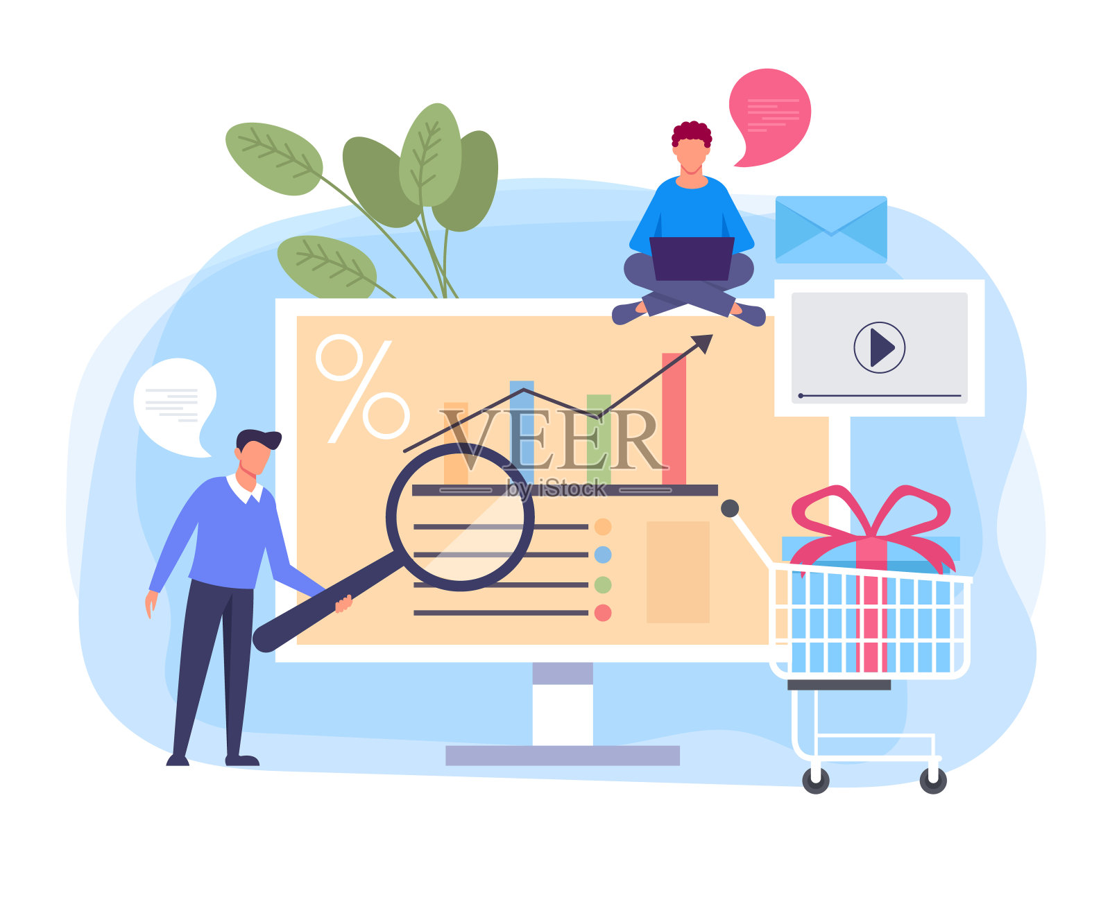 数字商务购物营销。矢量平面卡通图形设计横幅海报插图插画图片素材