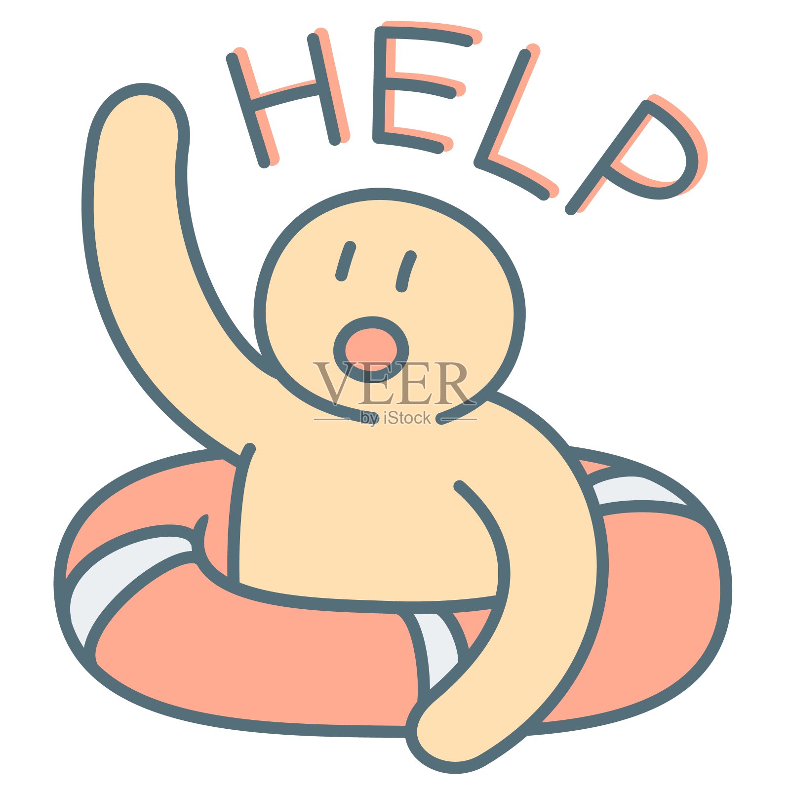 戴着救生圈呼救的男人（矢量插画）插画图片素材