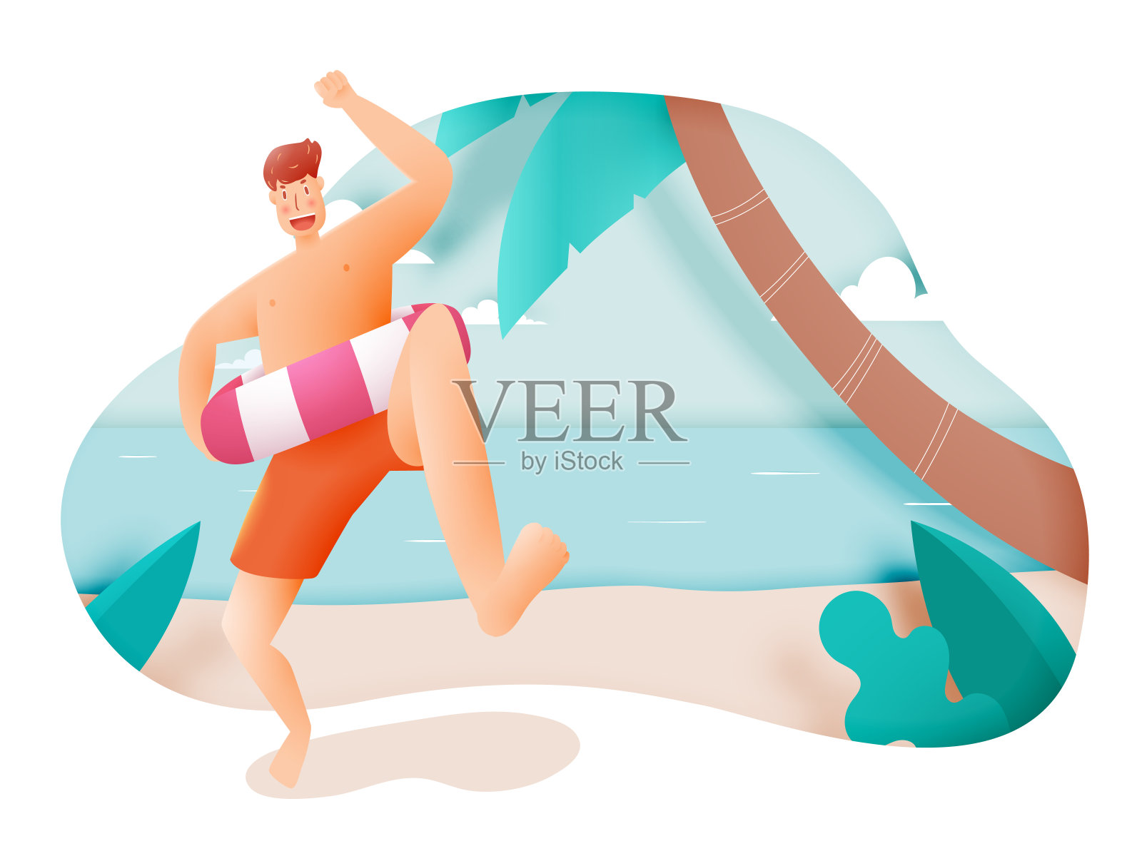 戴游泳圈的男人插画图片素材