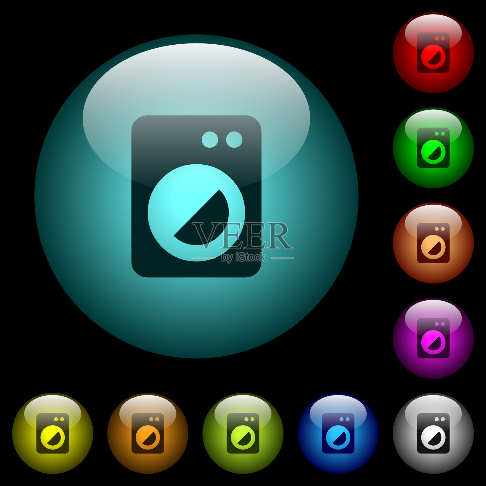 彩色照明玻璃按钮洗衣机图标图标素材