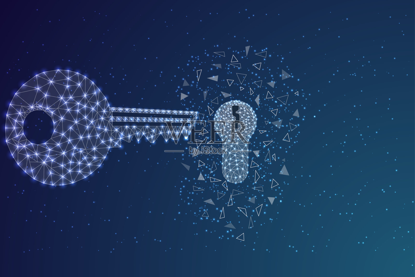 夜空中的钥匙和钥匙孔以星座的形式出现，线框图。插画图片素材