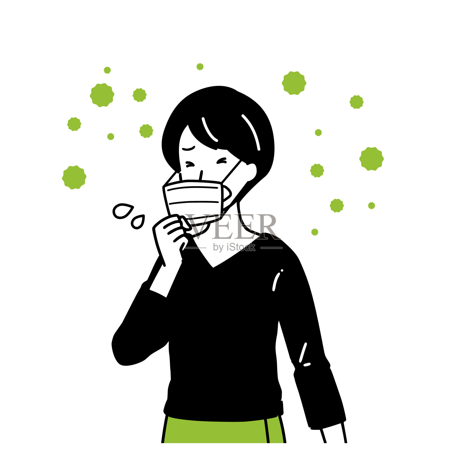 一个家庭主妇担心传染病。插画图片素材