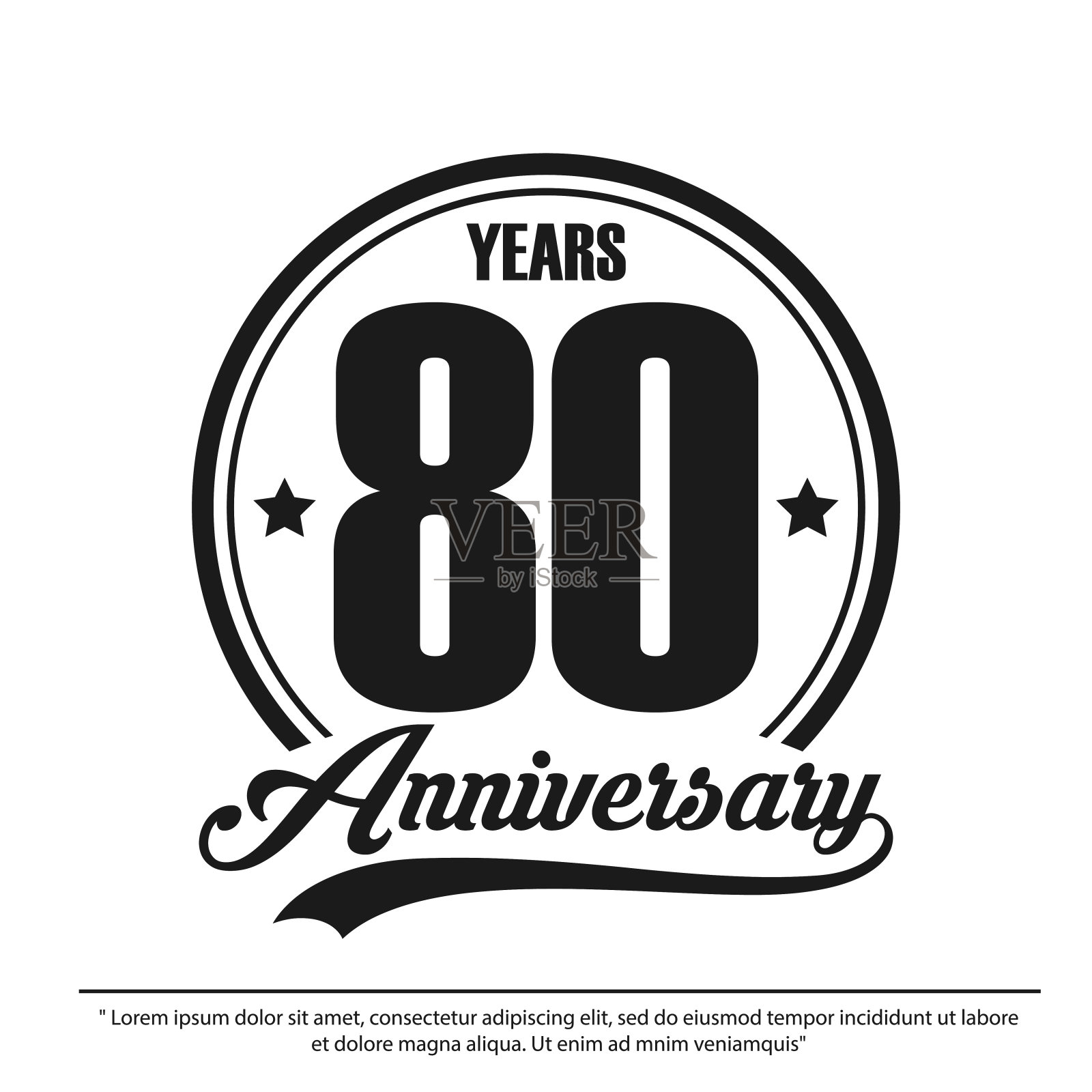 80周年校庆会徽标志标签黑白邮票隔离矢量插图模板设计为校庆贺卡和