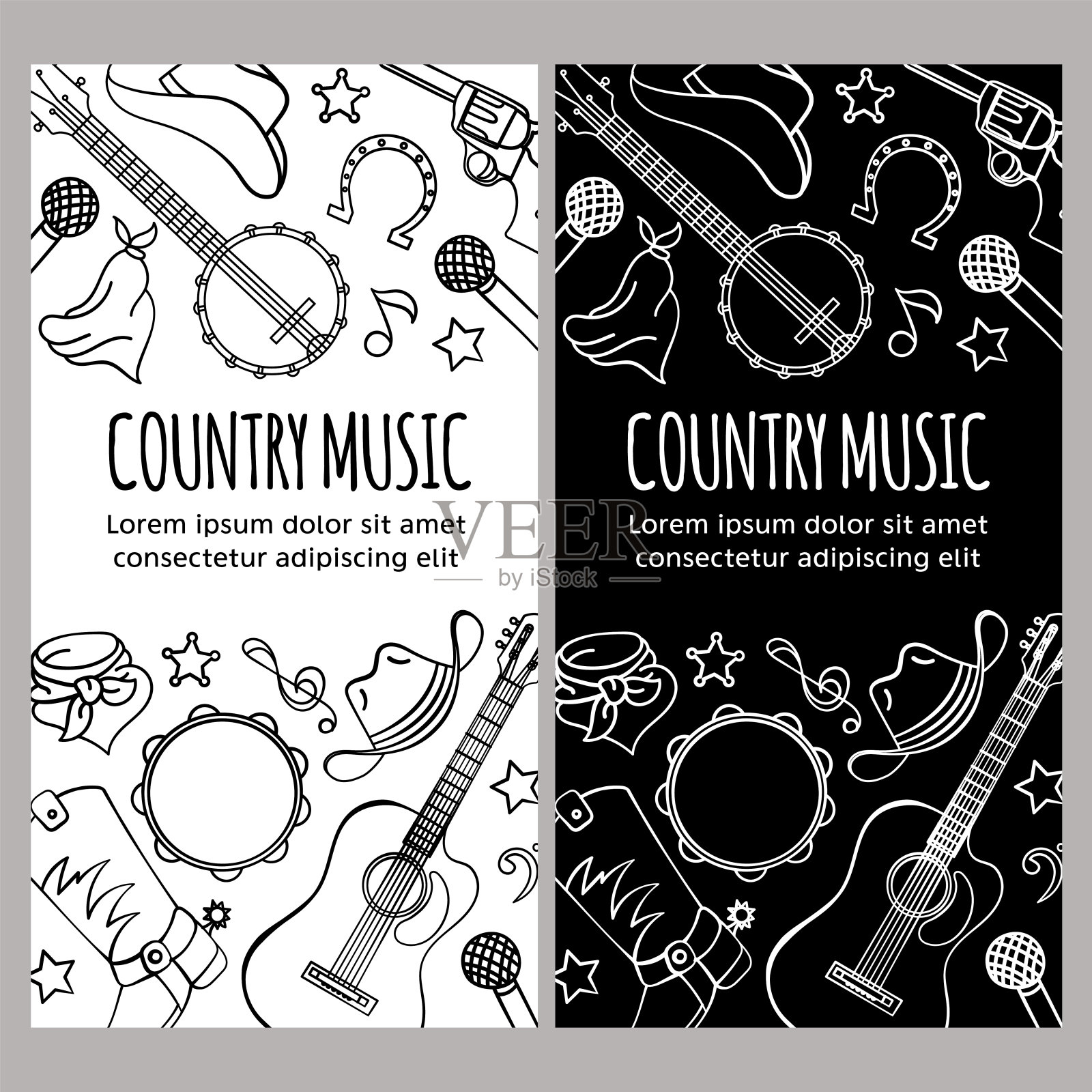 乡村音乐传单西方节日矢量插图集设计模板素材