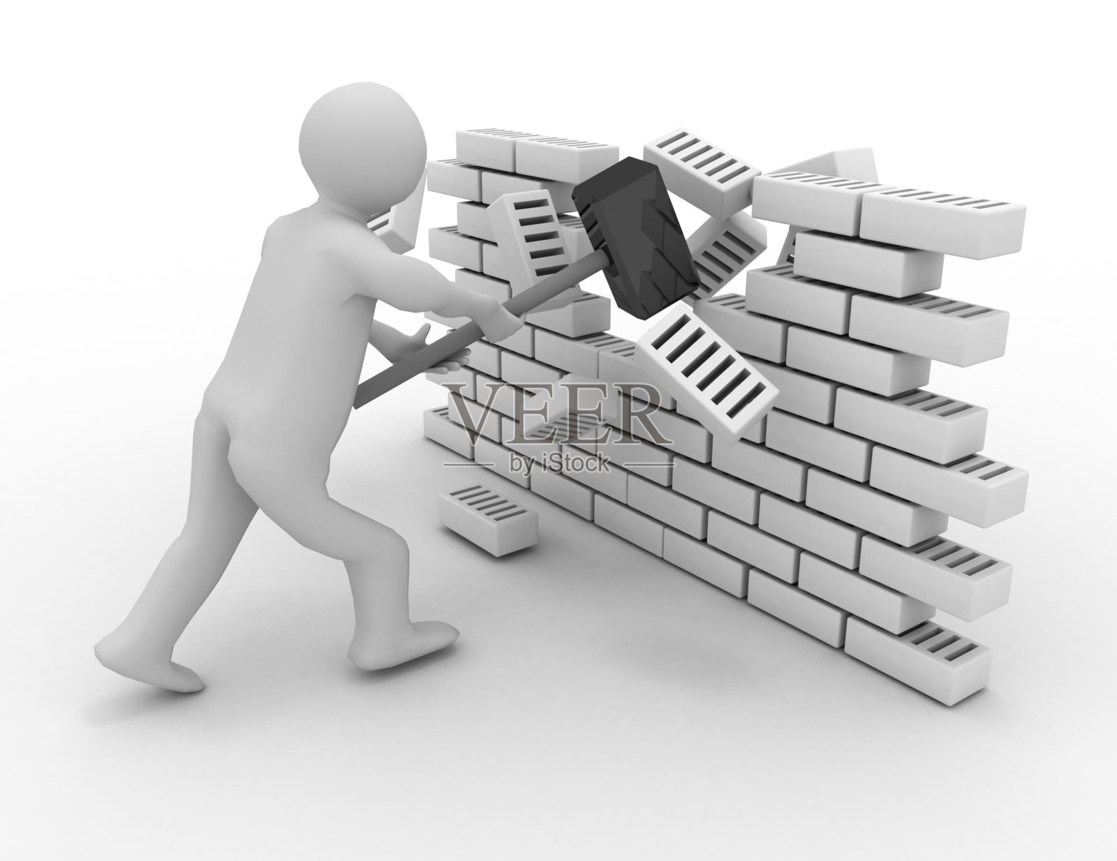 3d人粉碎墙的概念照片摄影图片