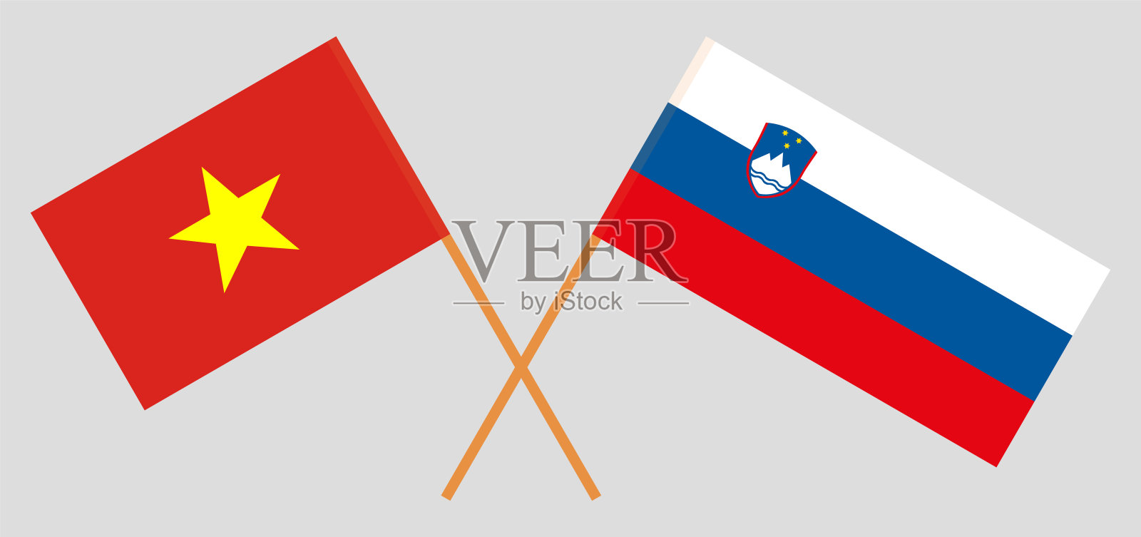 斯洛文尼亚和越南。斯洛文尼亚和越南国旗。官方色彩。正确的比例。向量设计元素图片