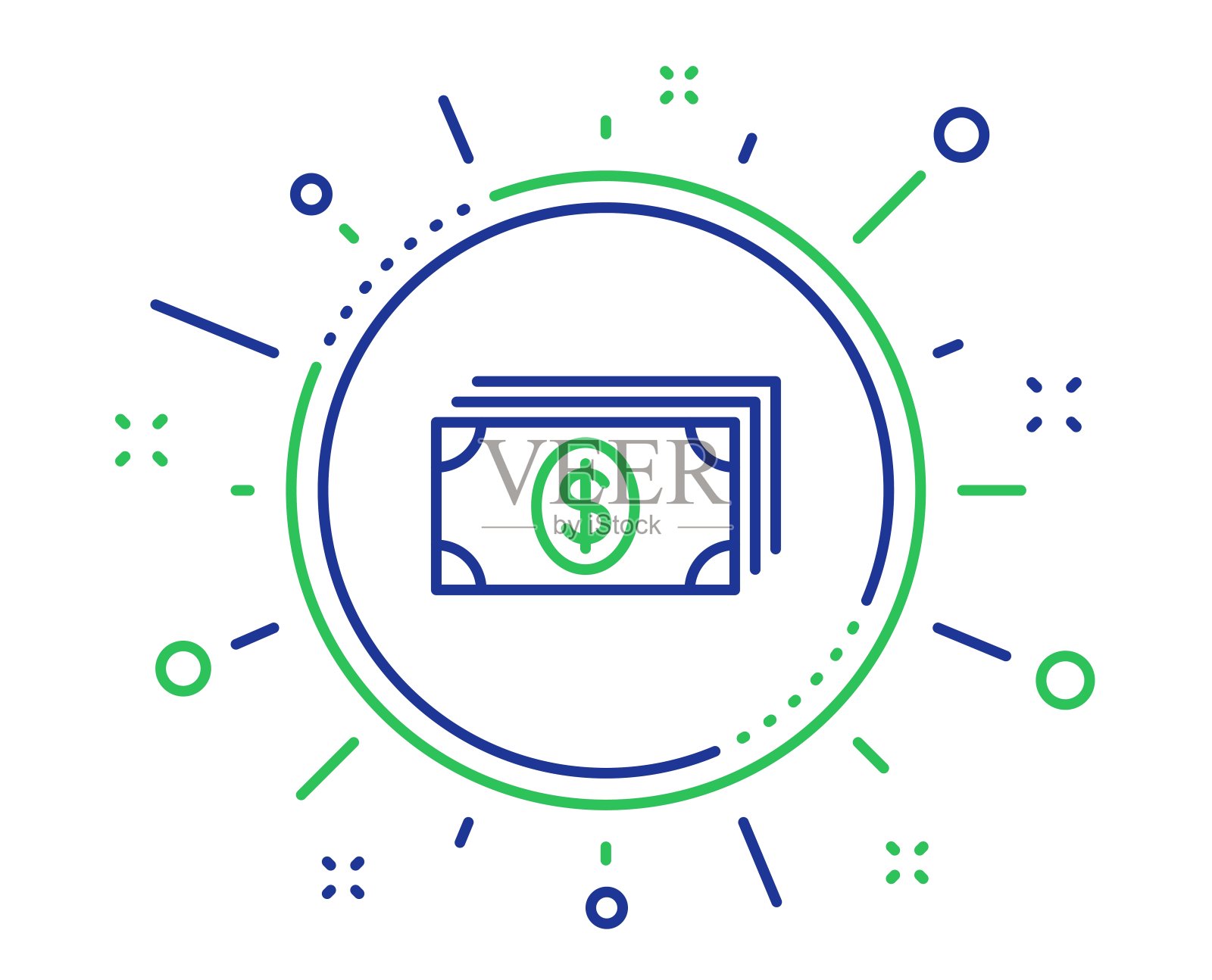 现金现金线图标。银行的货币。向量插画图片素材