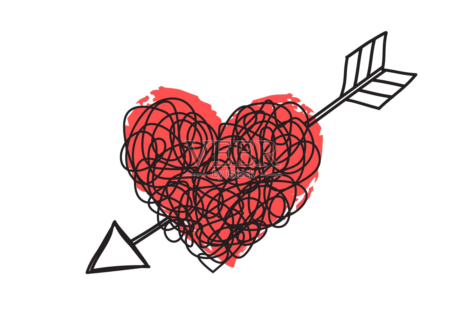 心形和箭头形状的乱糟糟的涂鸦插画图片素材