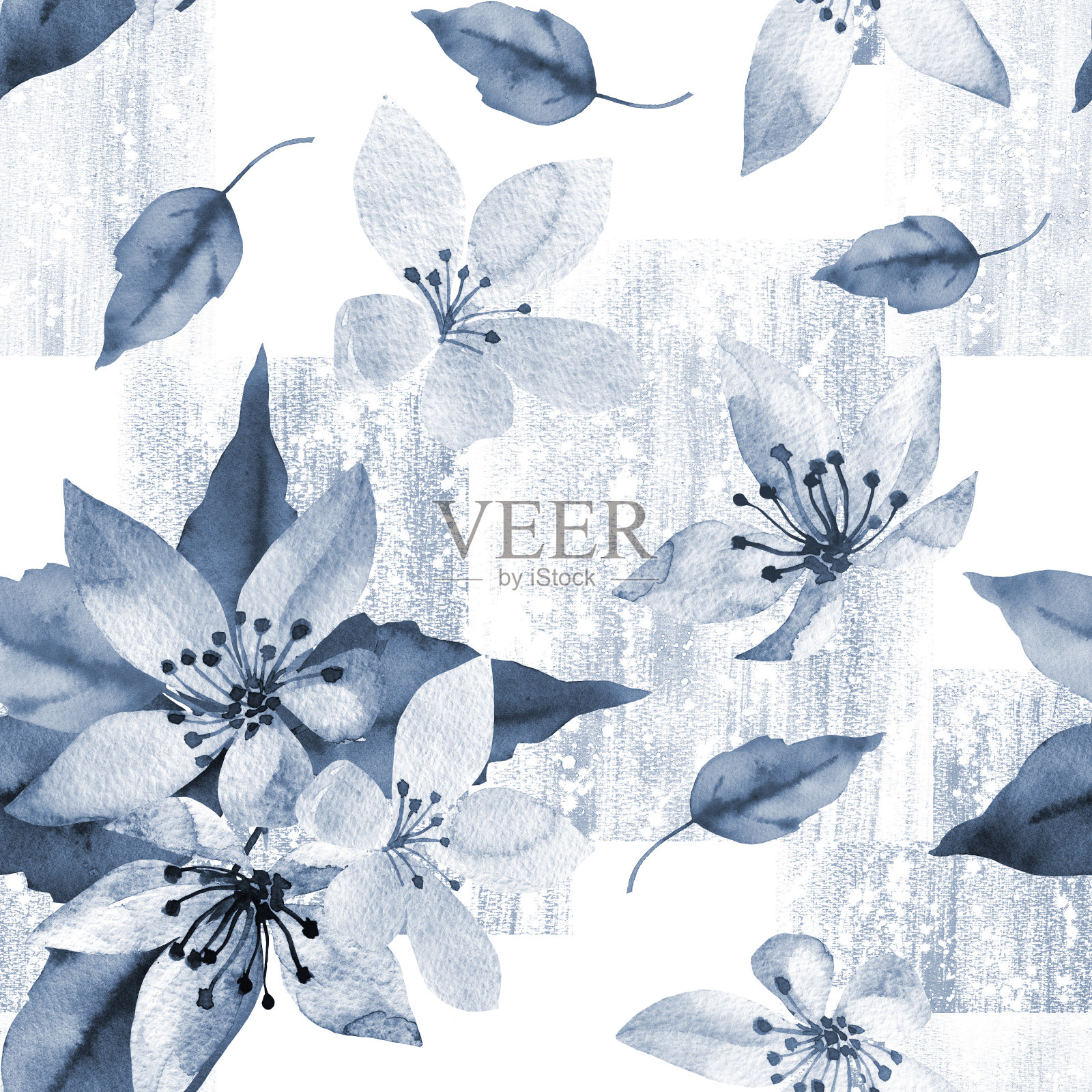 花朵无缝图案与春天的花和叶插画图片素材