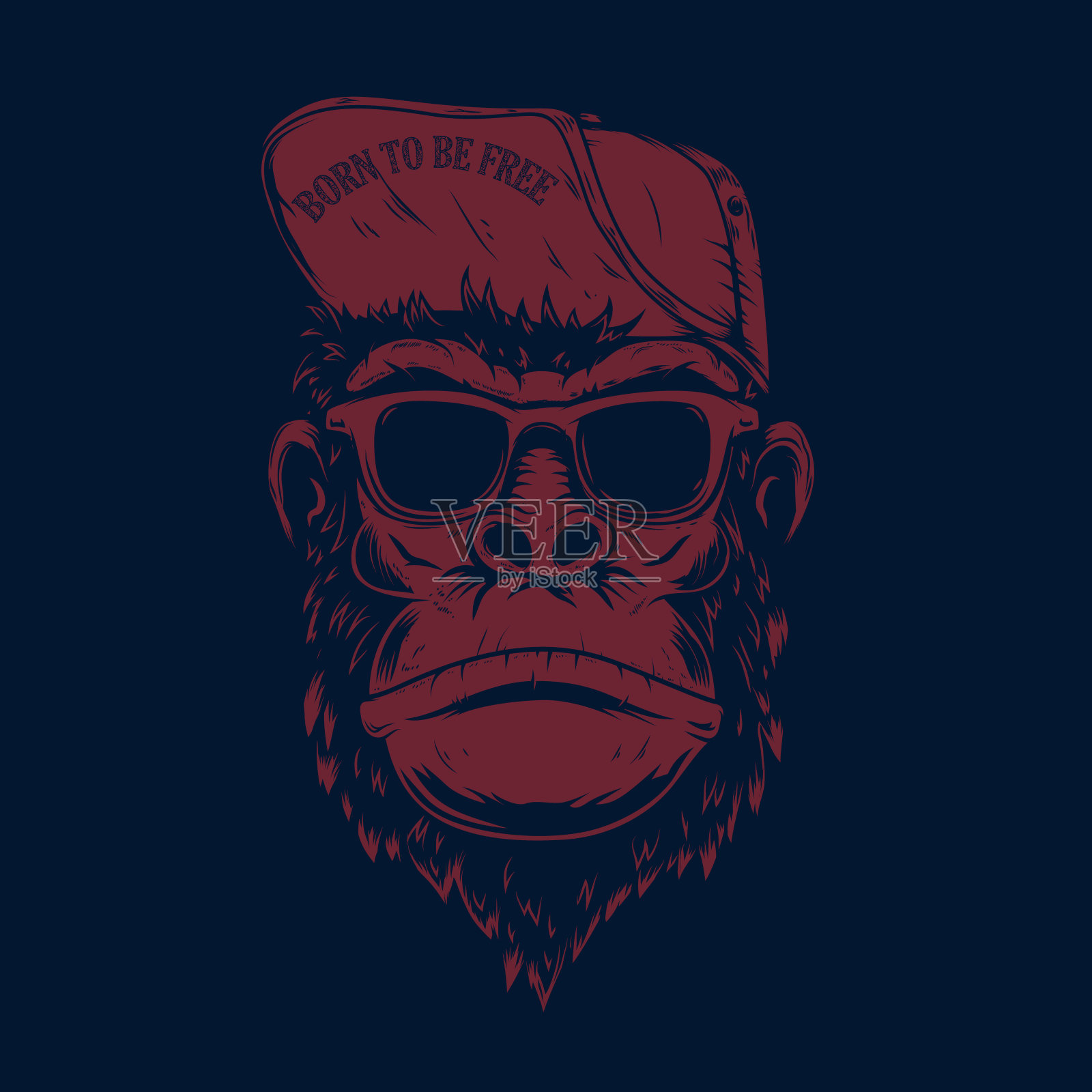 插图猴子在棒球帽和太阳镜。设计元素为海报，t恤，徽章，标志，标签。矢量图插画图片素材