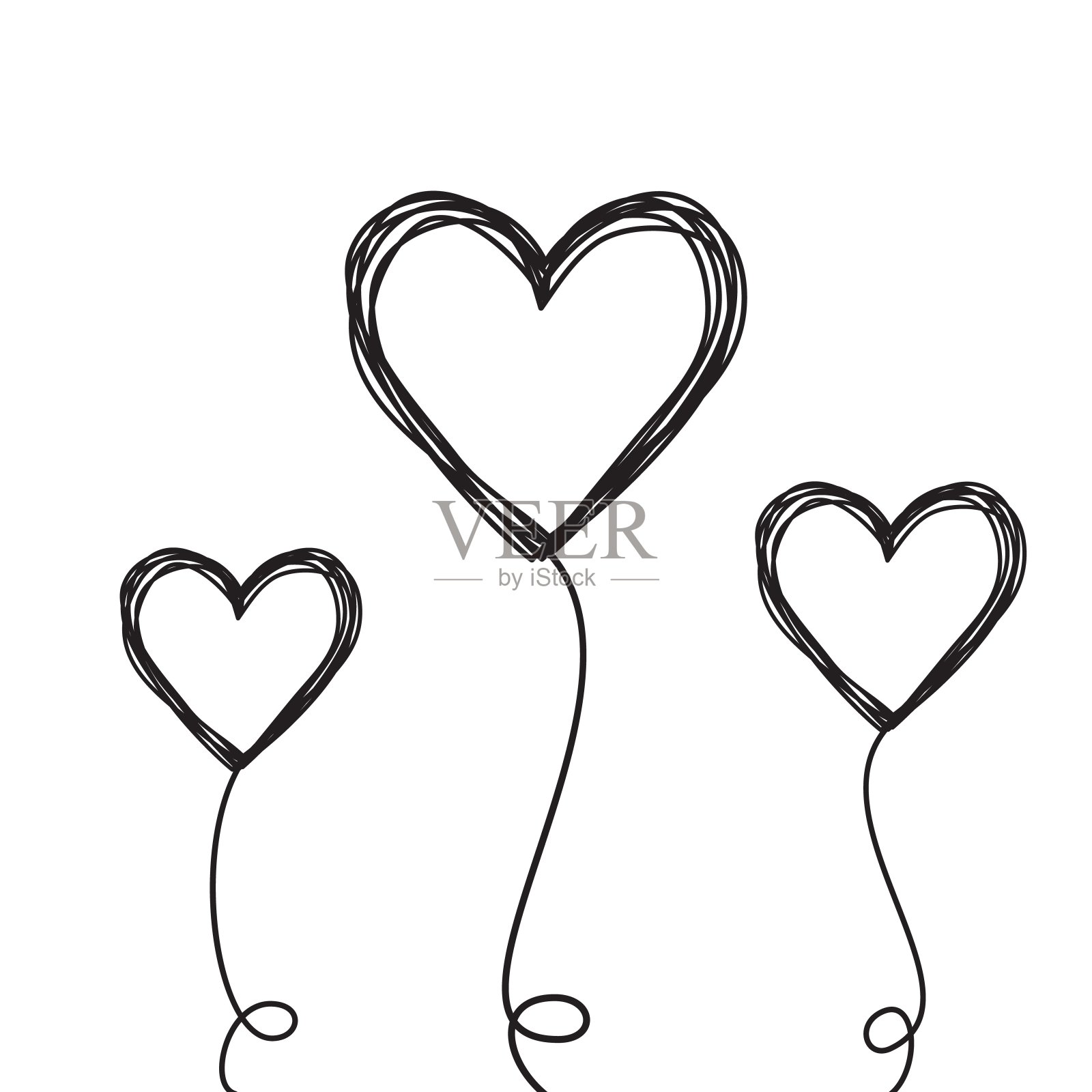 一串纠结潦草的心插画图片素材