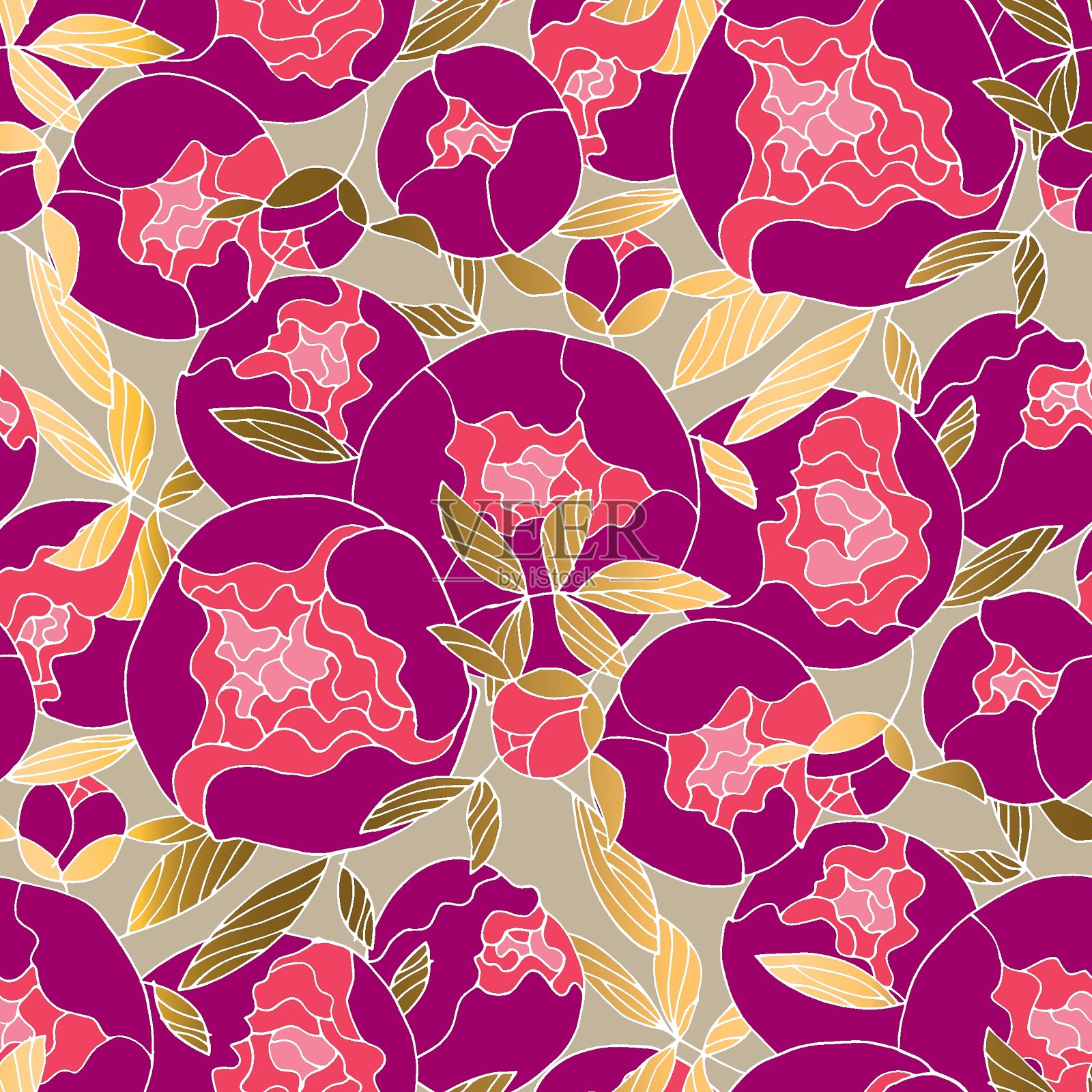 雍容华贵牡丹花蕾无缝图案插画图片素材