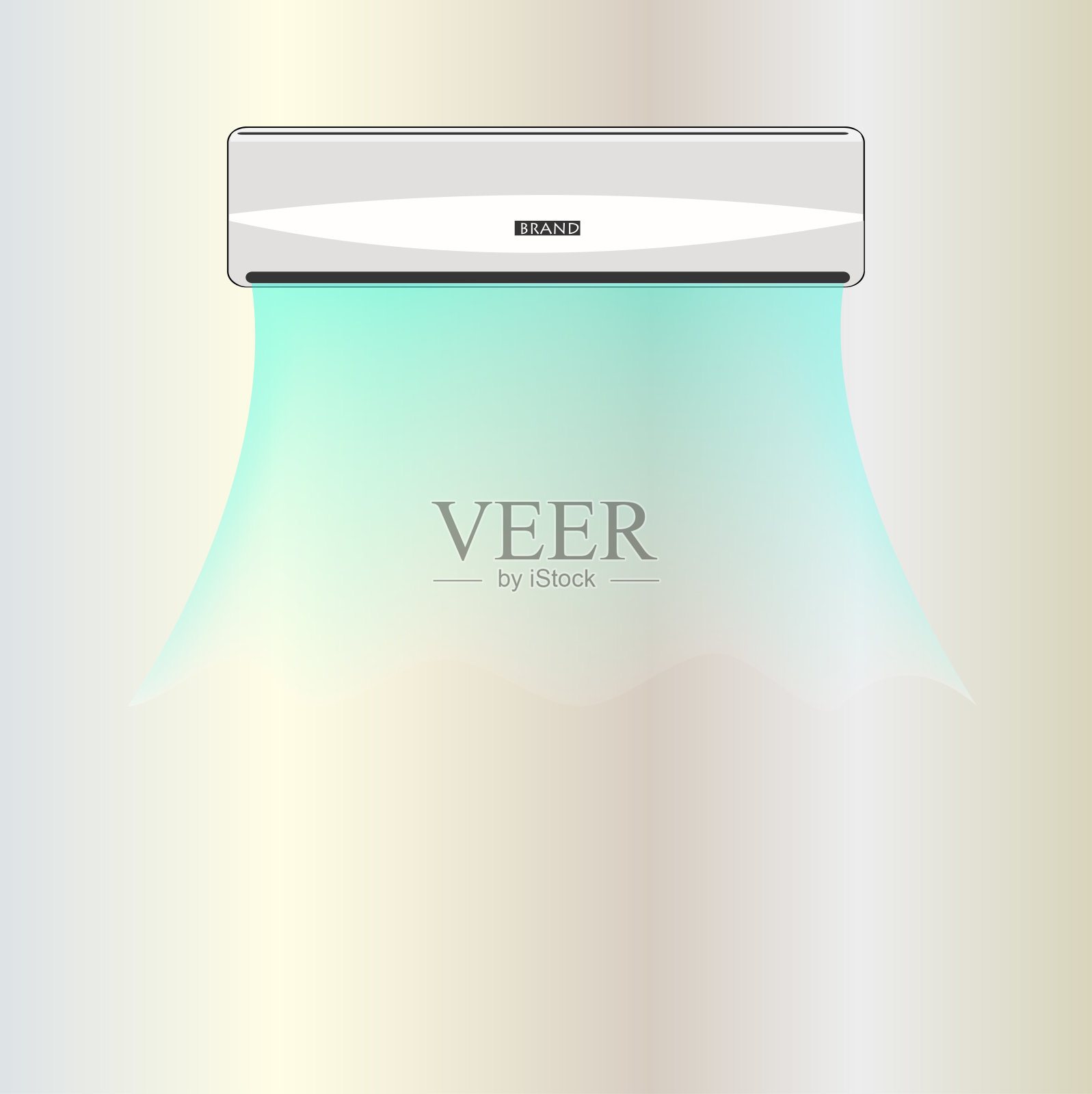 新鲜卫生的空气被放置在灰色背景墙上的分体式空调冲洗出来插画图片素材