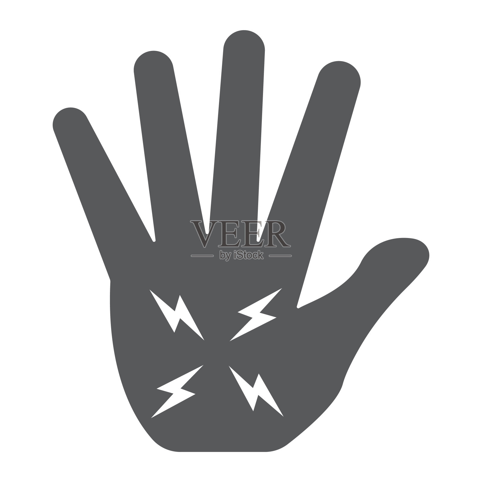 手部疼痛符号图标，身体和疼痛，手臂疼痛符号，矢量图形，白色背景上的固体图案。插画图片素材