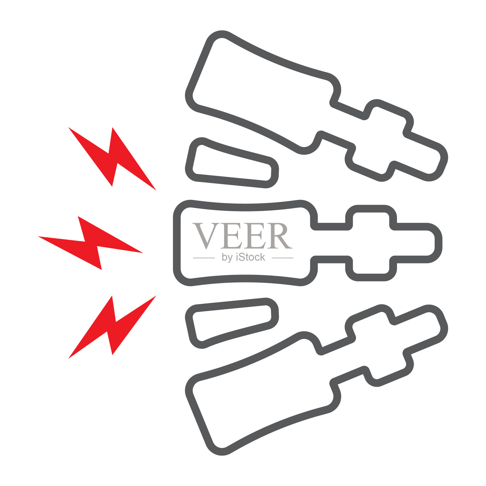 脊椎疼痛线图标，身体疼痛，背部疼痛符号，矢量图形，白色背景上的线性图案。插画图片素材