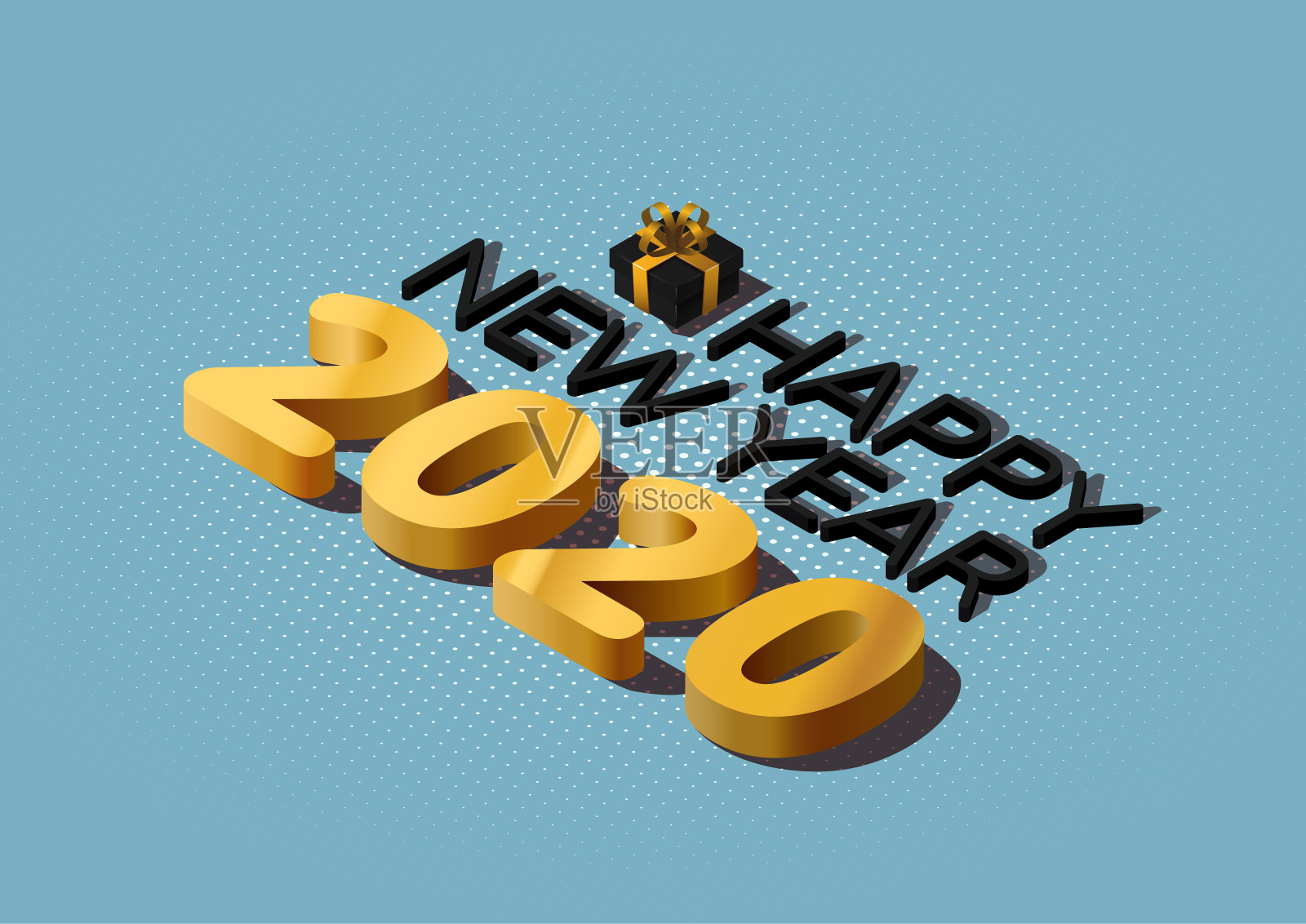 2020年等距新年快乐和礼盒。贺卡,邀请。矢量图插画图片素材