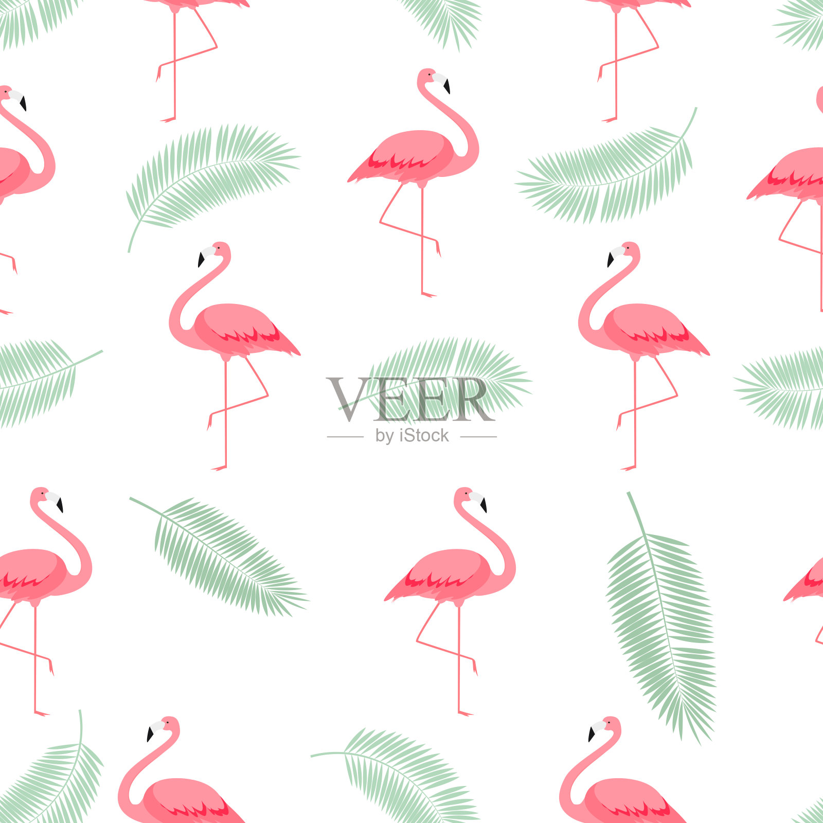 彩色粉红火烈鸟无缝图案背景。矢量图插画图片素材