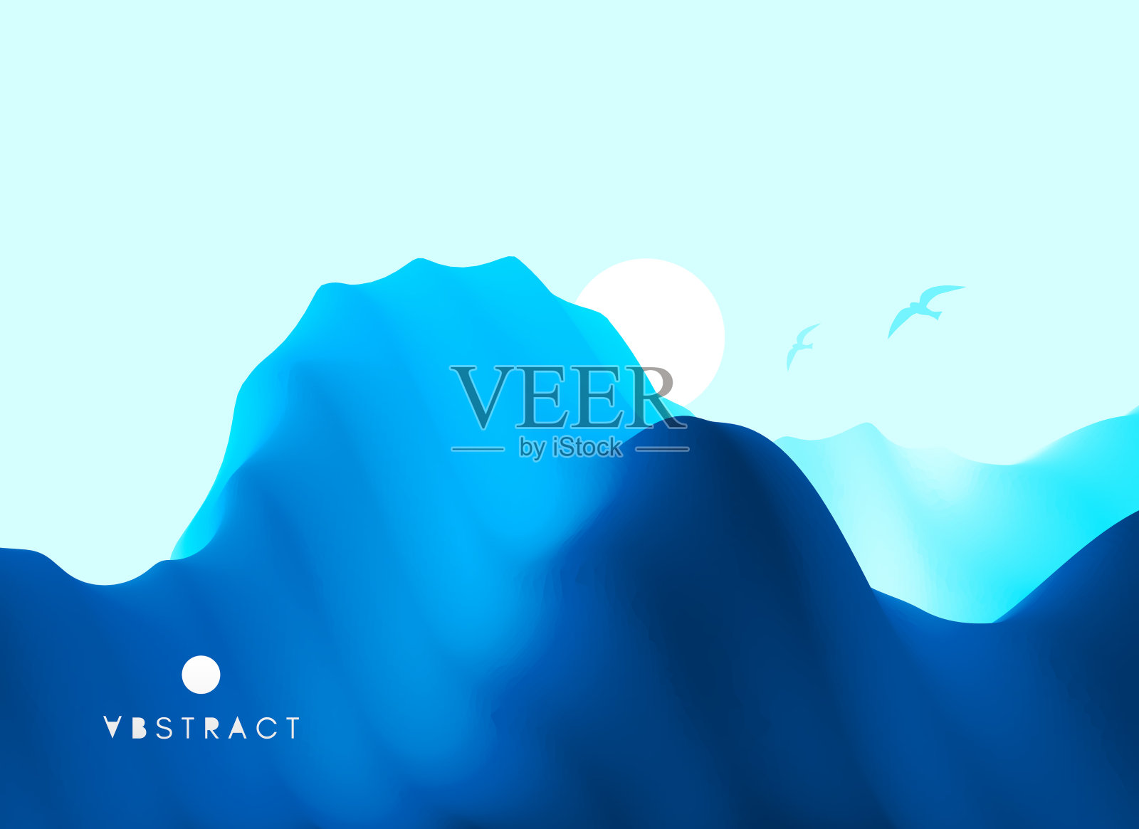 有山脉和阳光的景观。日出。多山的地形。抽象的背景。矢量插图。插画图片素材