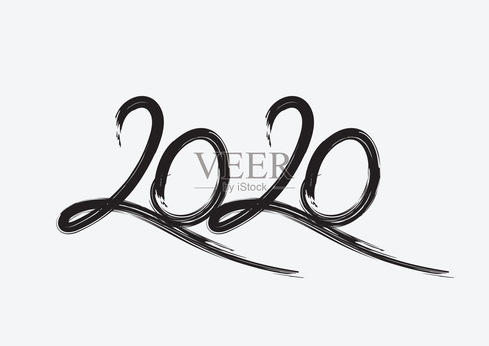 2020文字设计黑色颜色，收藏新年快乐和节日快乐，字体设计元素，手写孤立在白色背景上。2020年日历设计元素图片